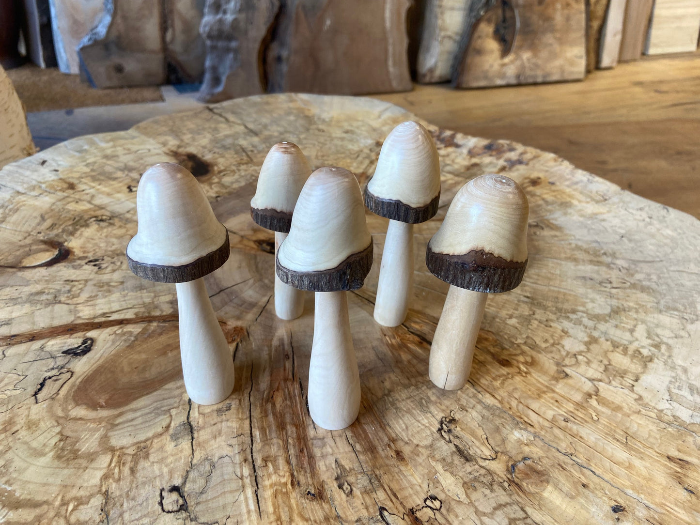 Hand-turned Wooden Mushrooms